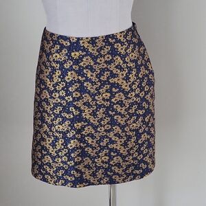 Next Blue and Gold Metallic Floral Mini Skirt sz 12